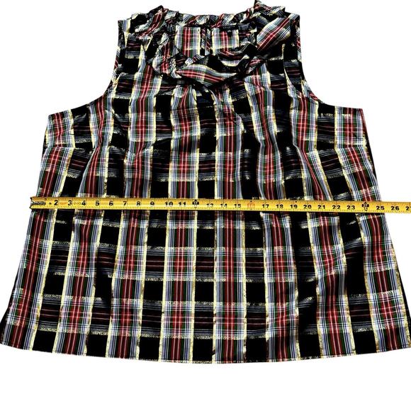 Talbots Plus Bow And Ruffle Neck Heritage Shell Blouse Celebrate Plaid Size 2X - Picture 7 of 14